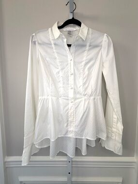 Diane Von Furstenberg White Hi Low Peplum Blouse Button Up Sz 4